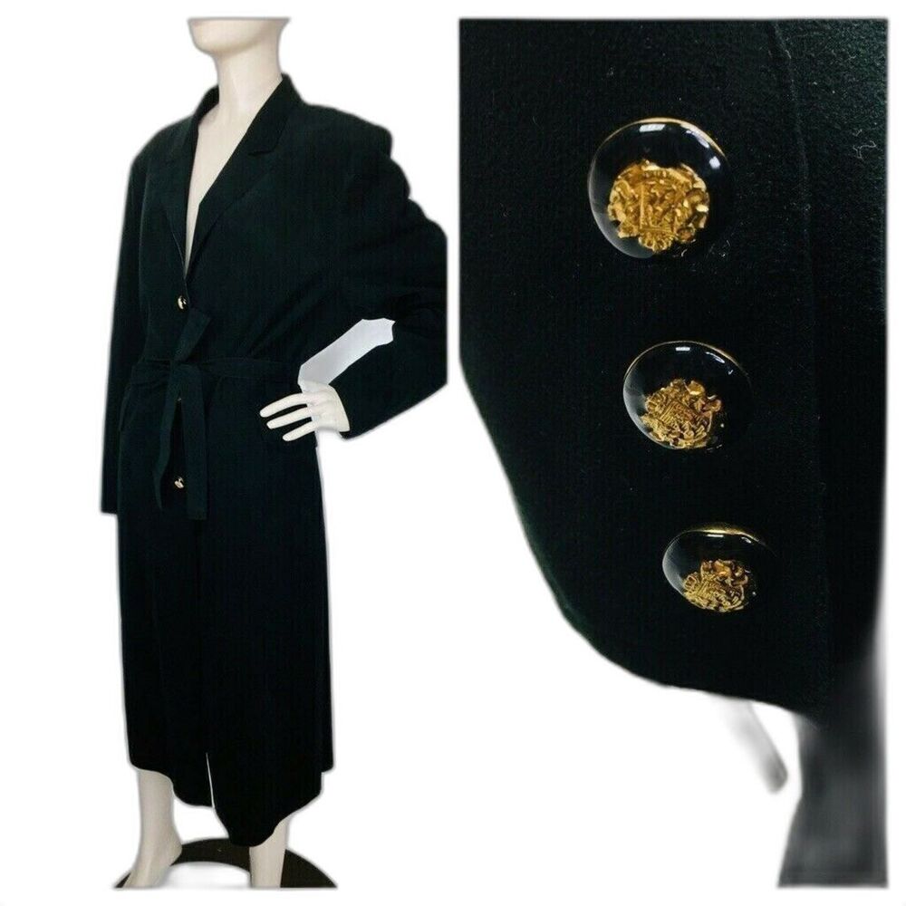 Vintage Charles Klein Black Velvet Long Duster Opera Belted Gothic Trench Coat